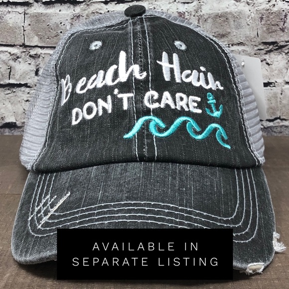 "Beach Hair Don’t Care" Embroidered/Distressed Cap - Picture 5 of 8
